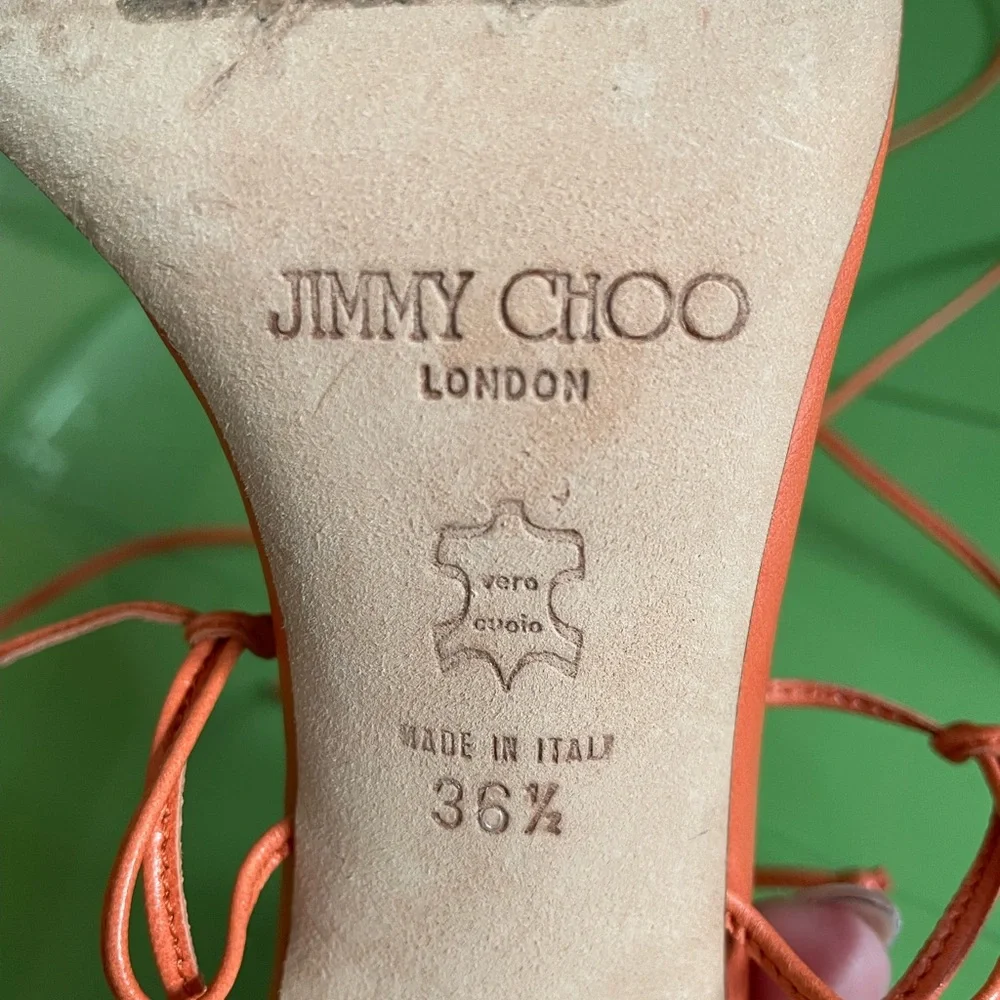 Jimmy Choo Orange Heels with Teal Accents - Picture 3 of 4